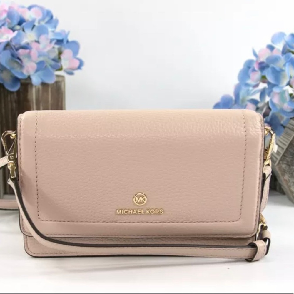 Michael Kors Soft Pink Leather Charm Small Convertible Crossbody Clutch NWT